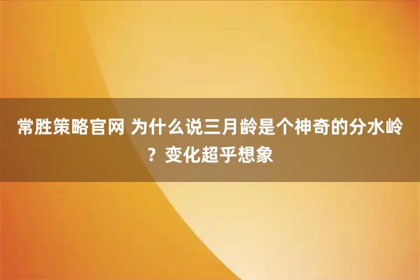常胜策略官网 为什么说三月龄是个神奇的分水岭？变化超乎想象