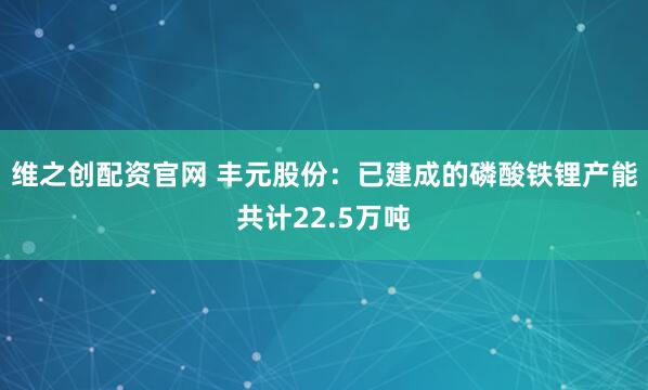 维之创配资官网 丰元股份：已建成的磷酸铁锂产能共计22.5万吨